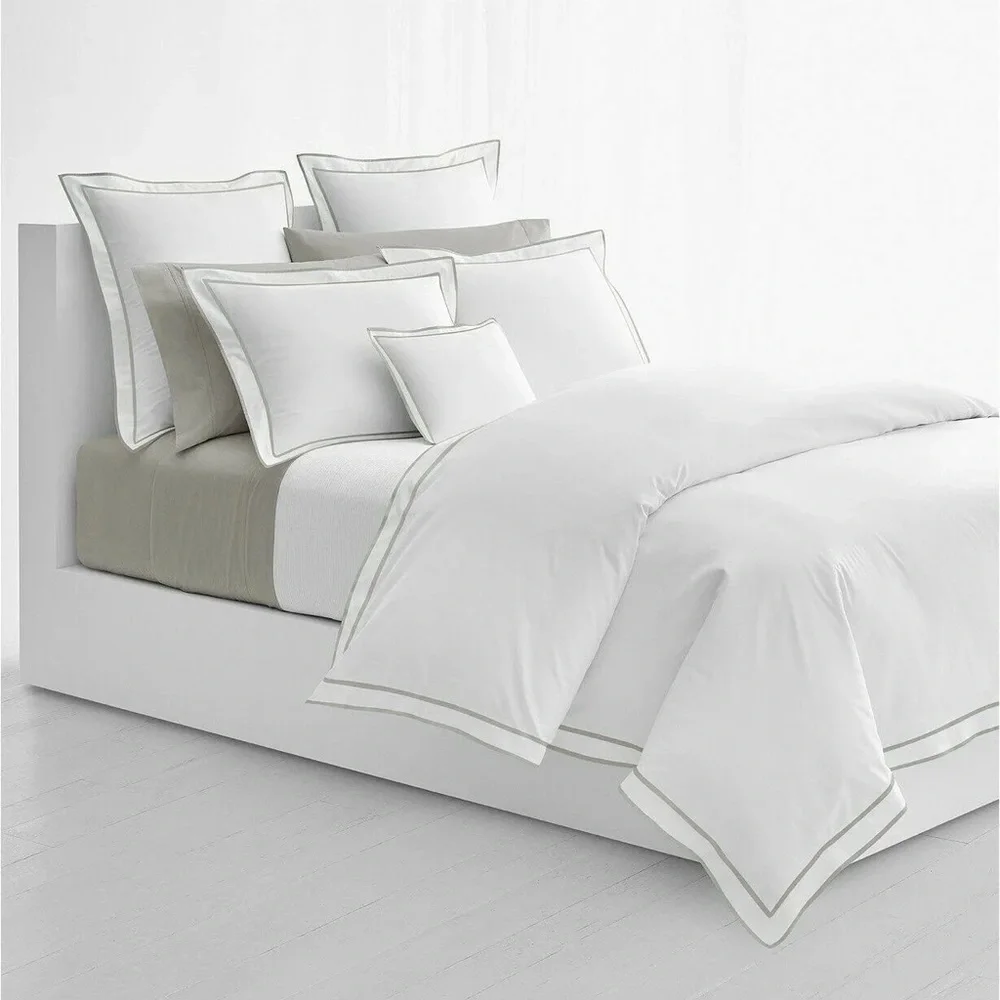 Lauren Ralph Lauren Spencer Sateen Border Queen Duvet Cover Soft Grey New w/Tag